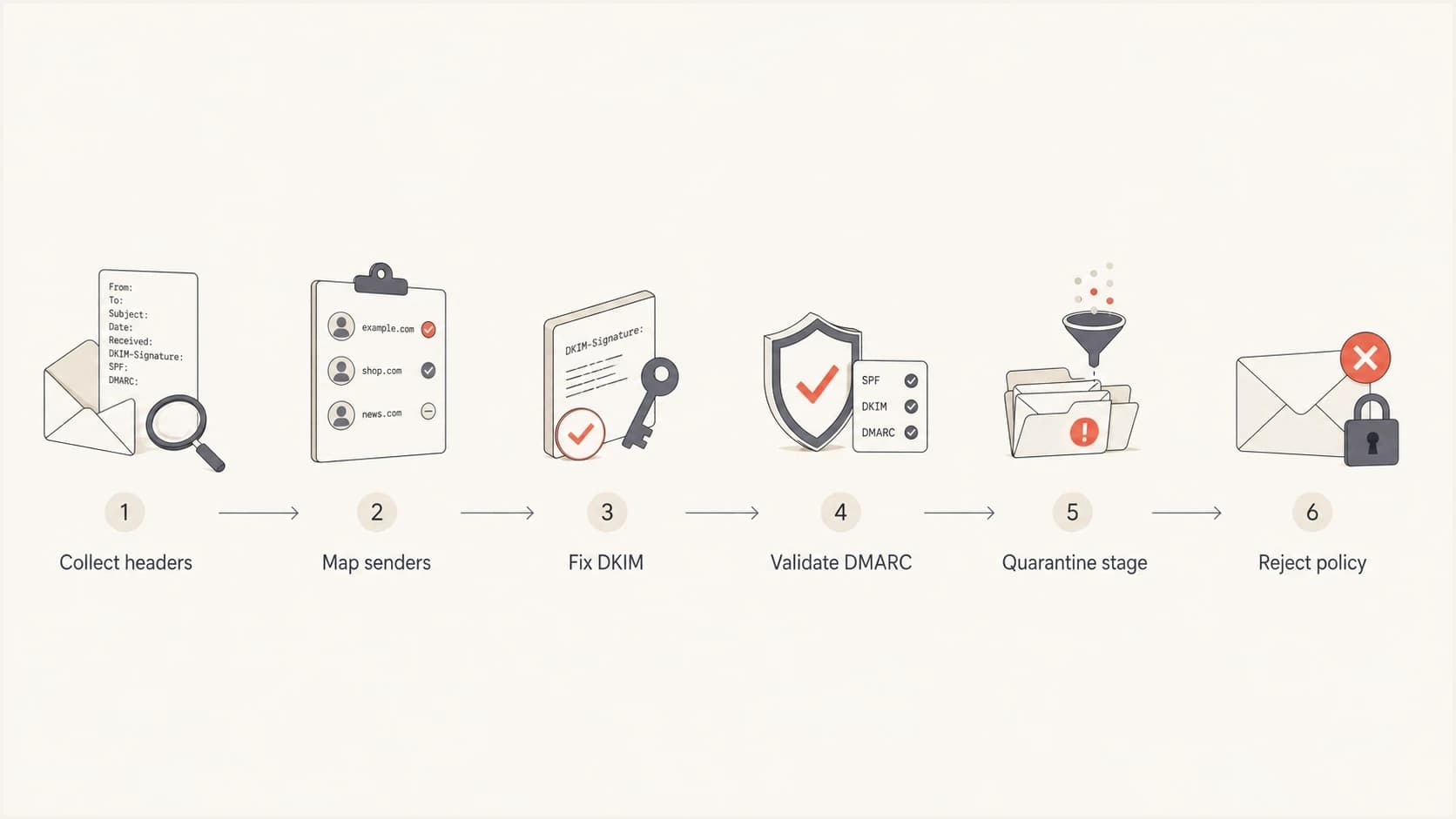 Flowchart showing how to move DMARC from monitoring to reject safely.