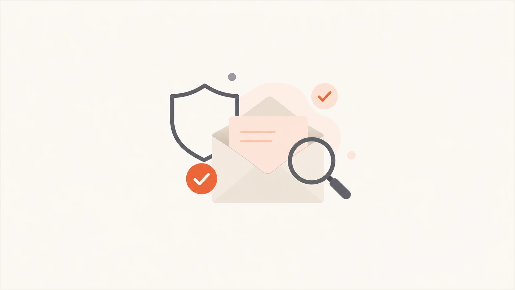 An email safety review concept with an envelope, shield, and checkmark.
