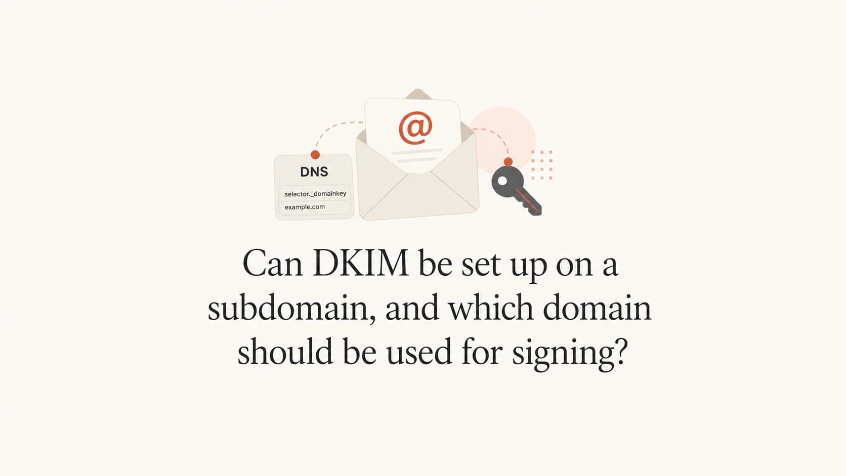 DKIM subdomain signing explained with a mail key visual.