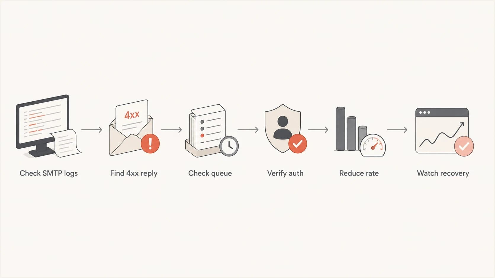 Flowchart for troubleshooting Gmail TempFail errors.