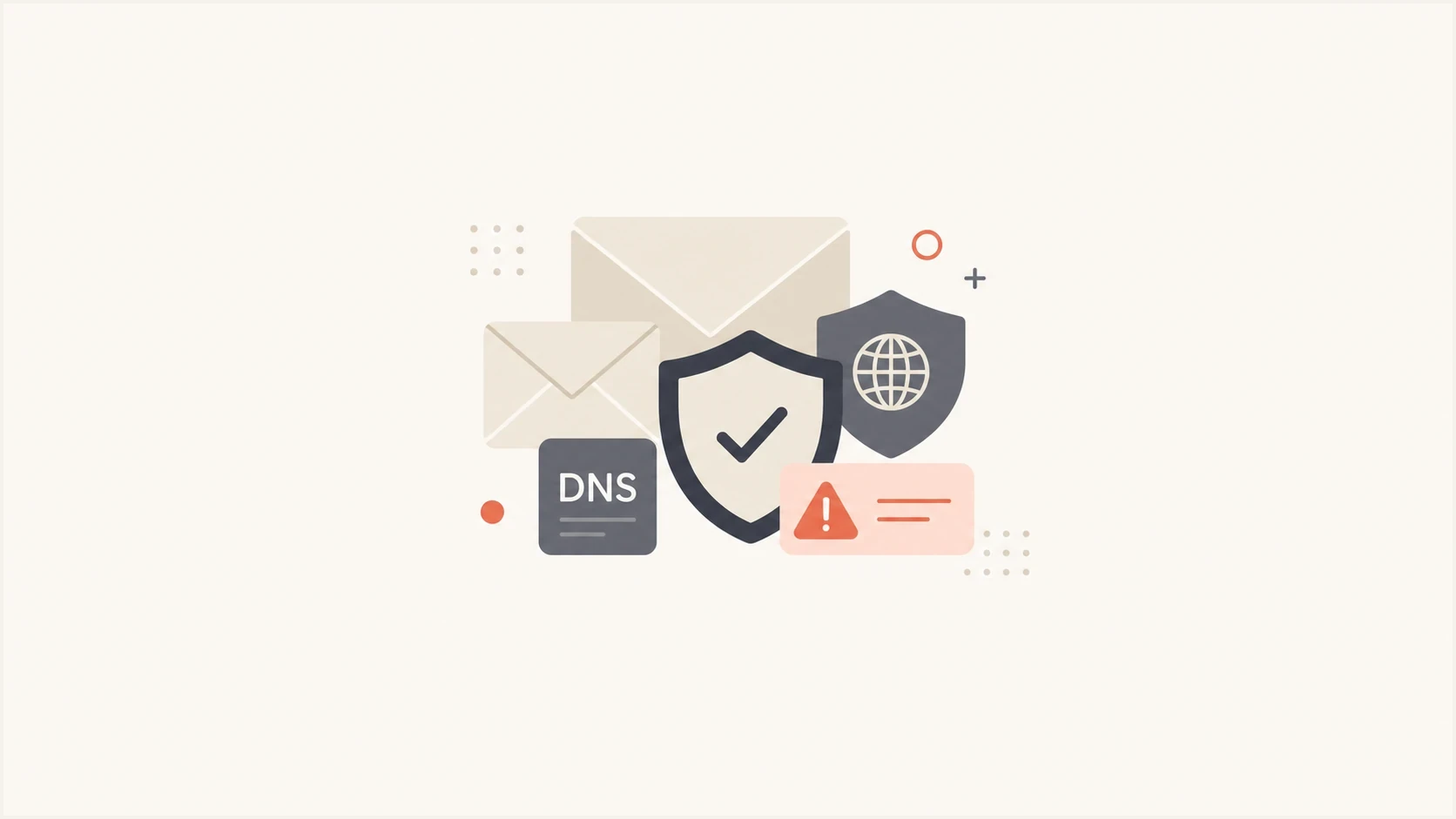 Cold outreach compliance signals shown as envelopes, DNS, and warning markers.