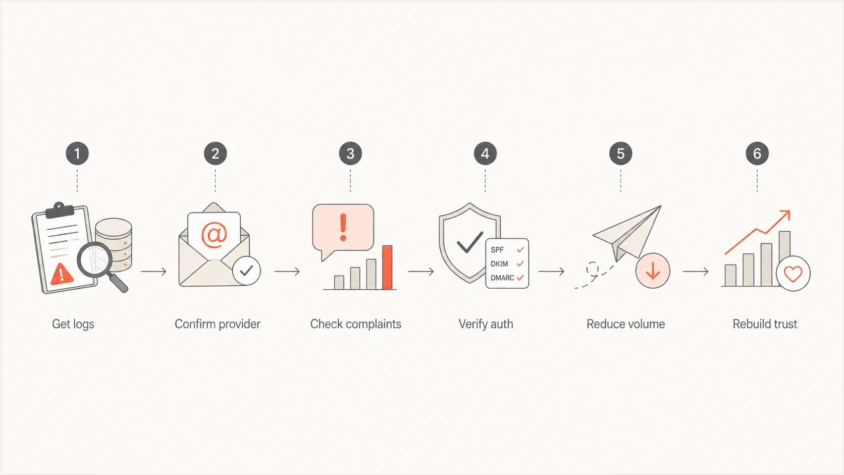 Flowchart for resolving tempfail and suspected spam delivery errors.
