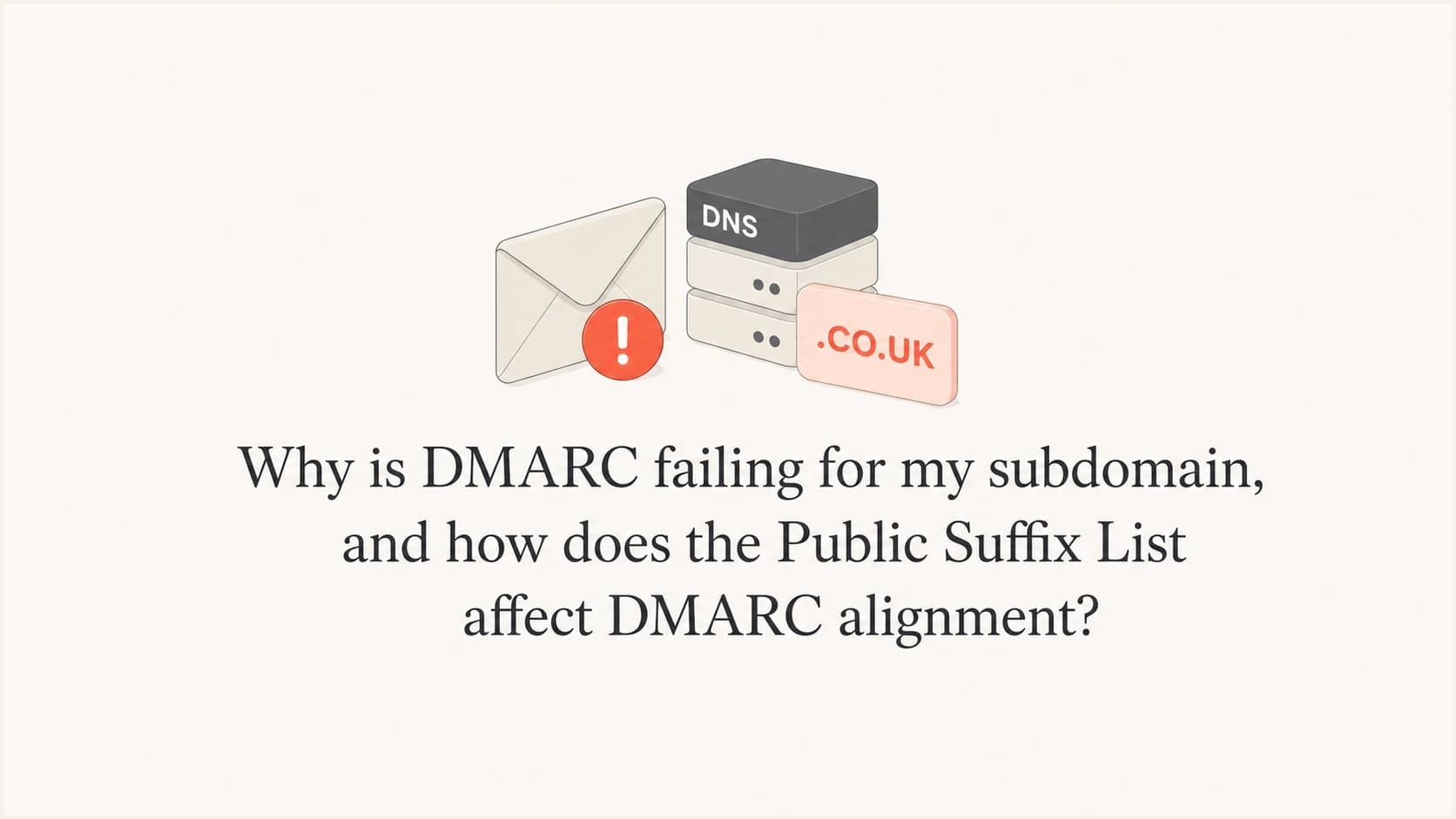 DMARC subdomain failure and Public Suffix List alignment concept.