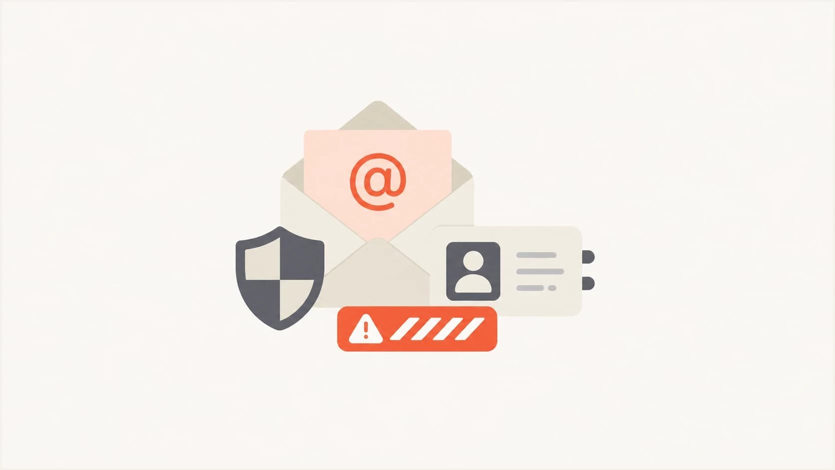 Email warning concept with an envelope, shield, and directory contact card.