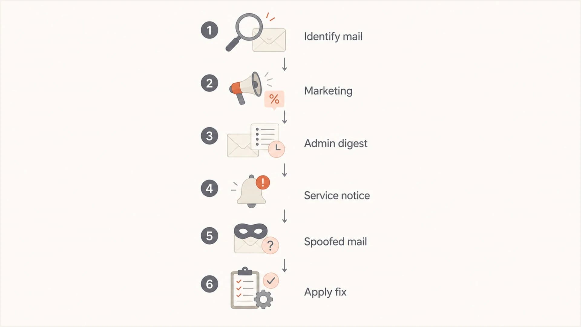 Decision flow for classifying Microsoft emails and applying the right fix.