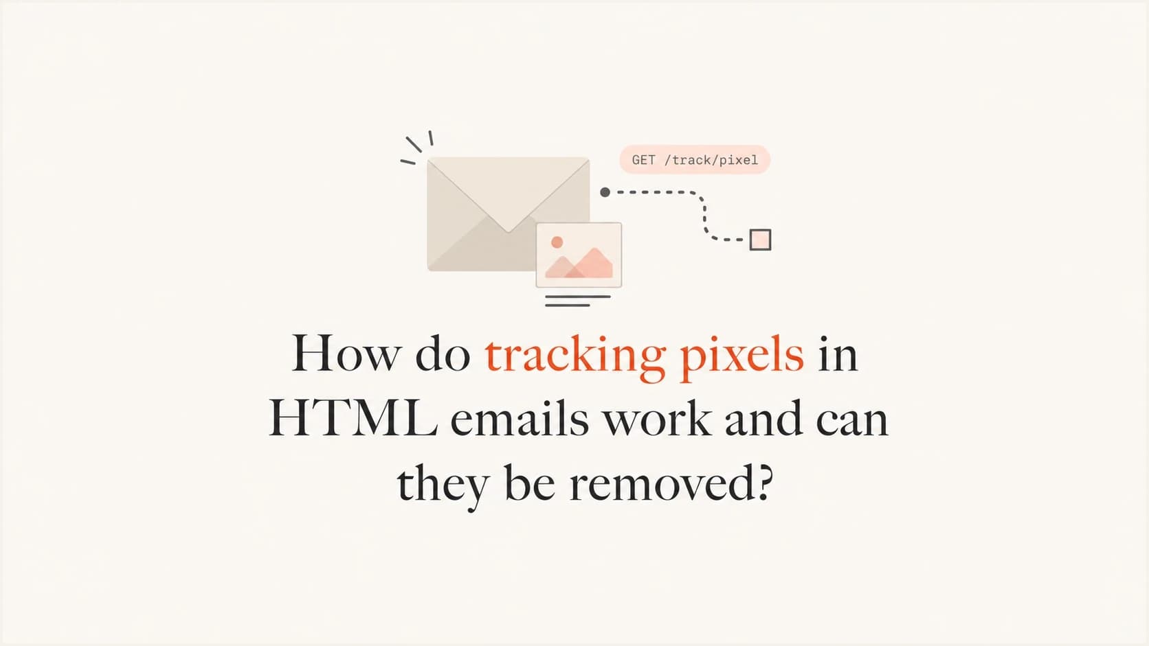 A stylized email with a small image request path explaining tracking pixels.