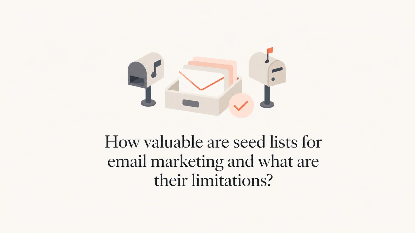 Seed list testing shown as inbox trays and simple delivery signals.
