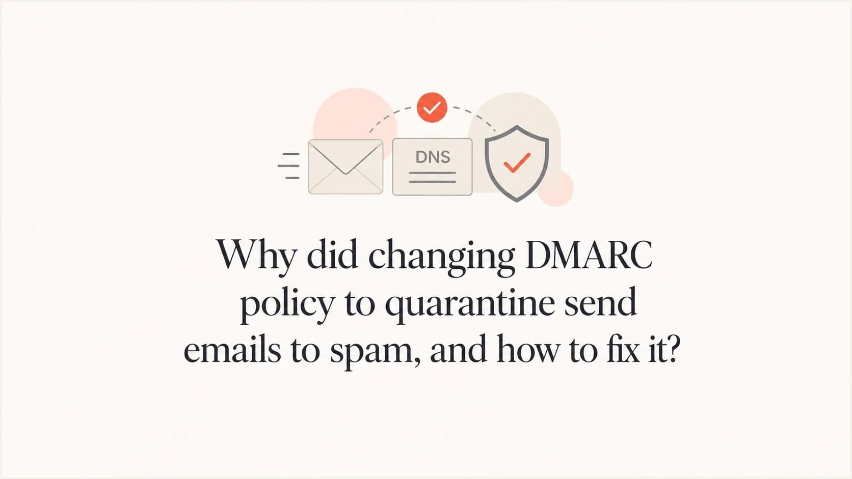 DMARC quarantine policy shown as email moving through authentication checks.