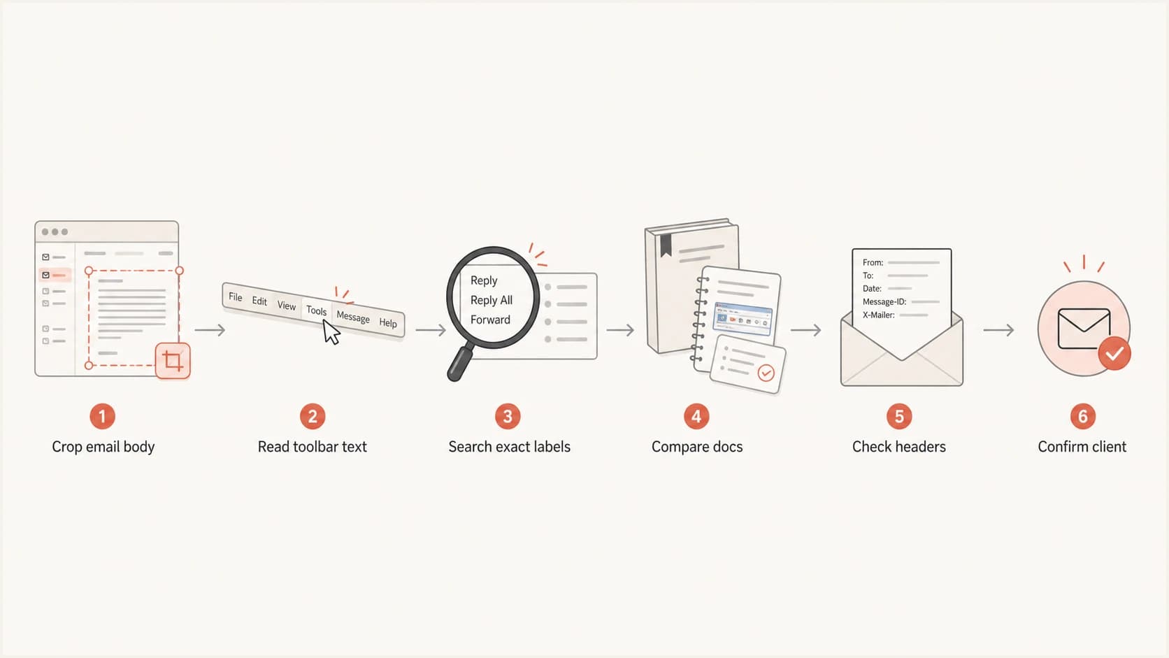 A flowchart for identifying an old email client from a screenshot.