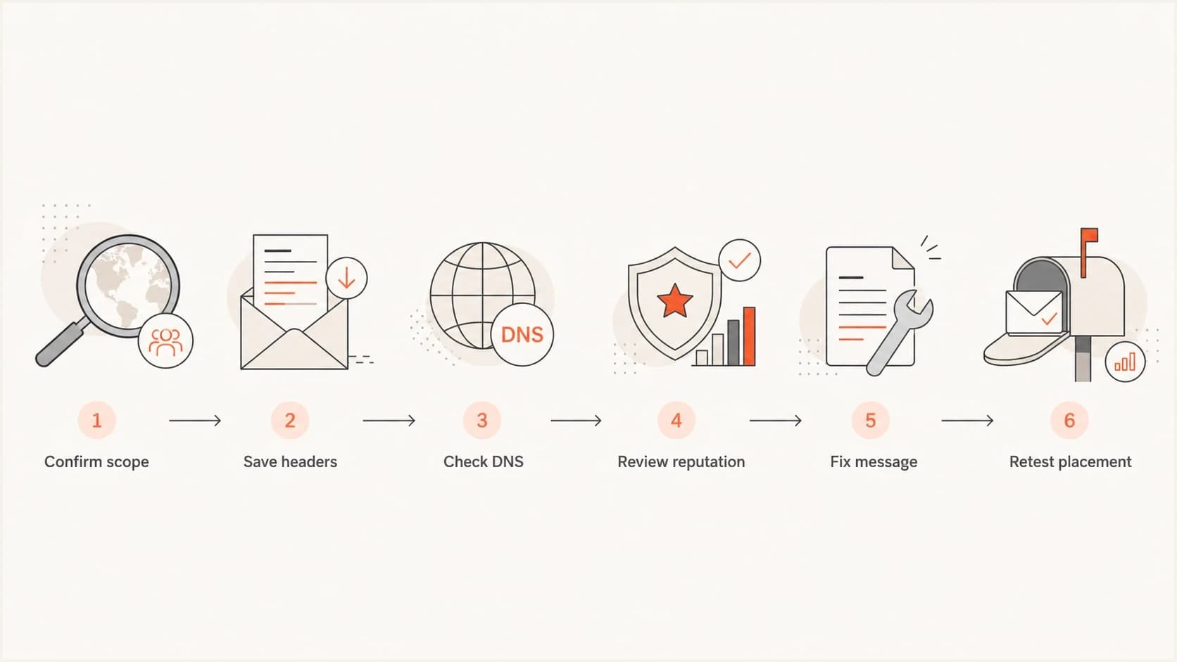 Flowchart showing the Office 365 spam troubleshooting order.