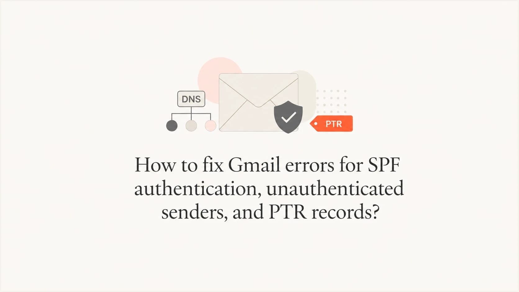 Gmail authentication errors shown as SPF, sender, and PTR checks.