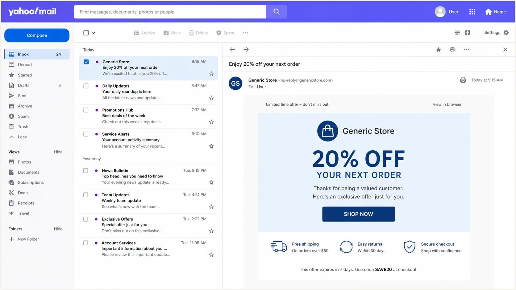 Yahoo Mail screenshot concept showing an outdated sender logo beside an email.