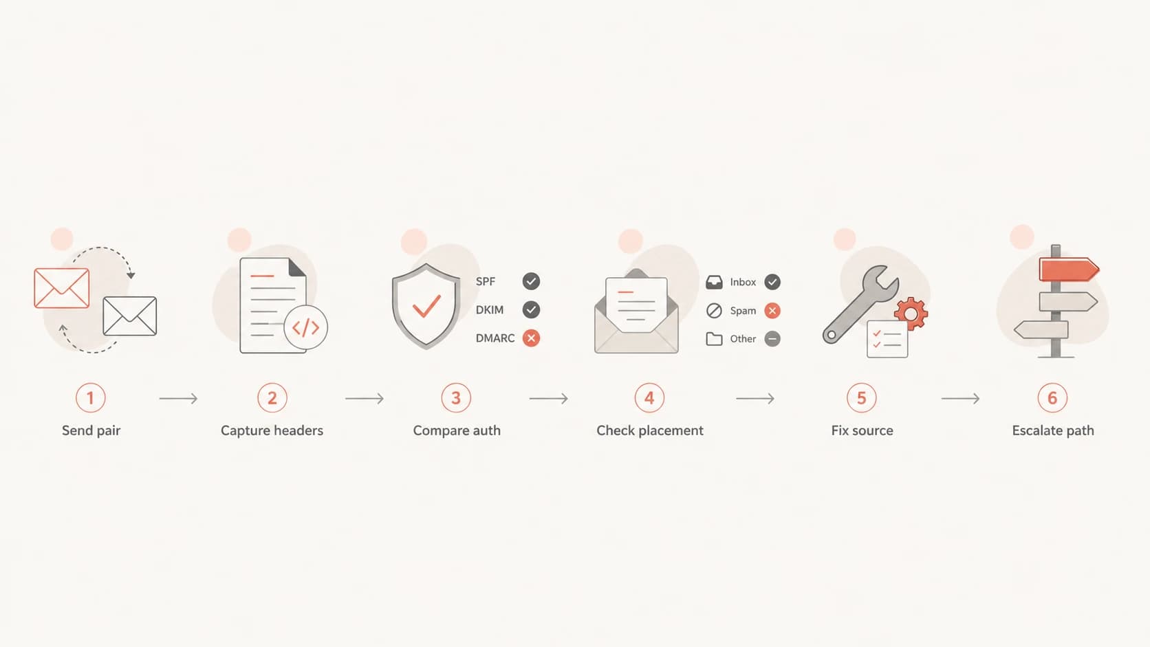 Flowchart for testing direct and Apple relay delivery paths.