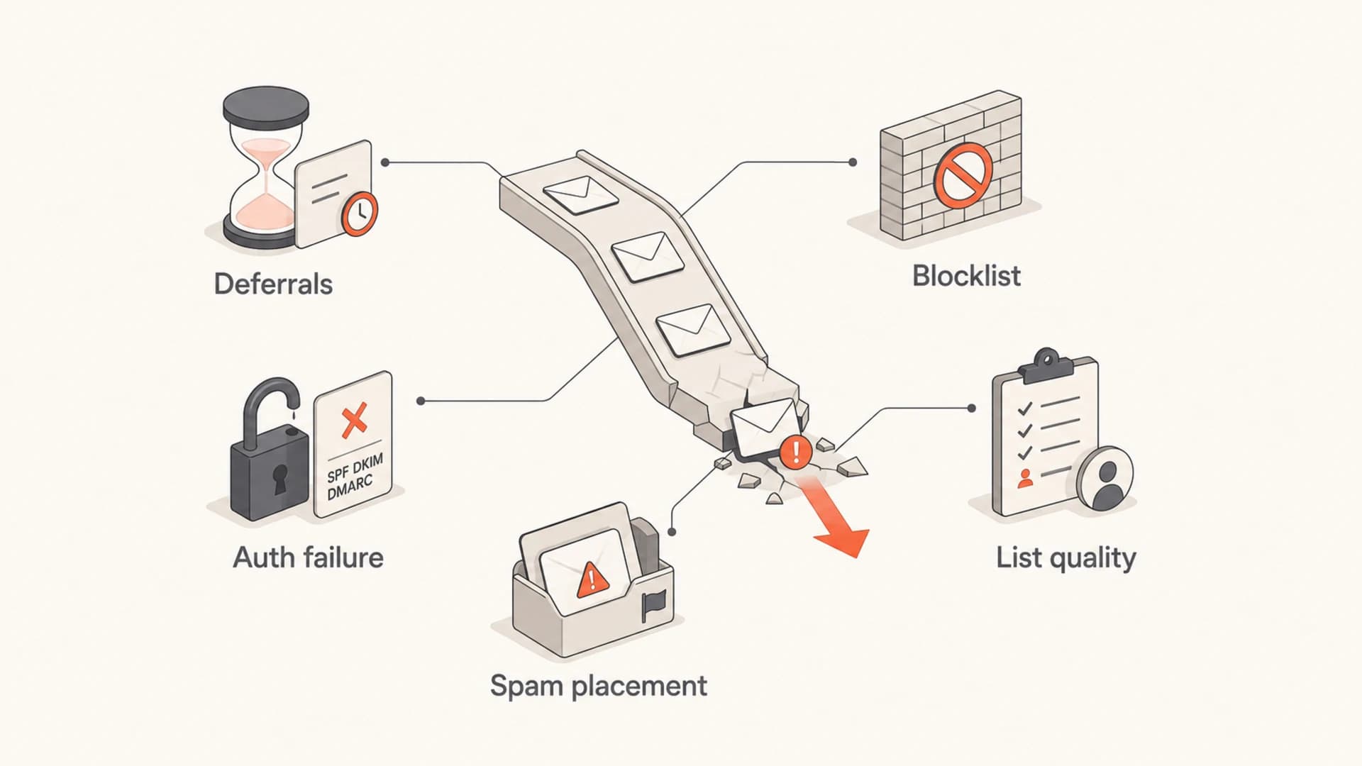 Five signals that can explain a sudden deliverability drop despite low complaints.