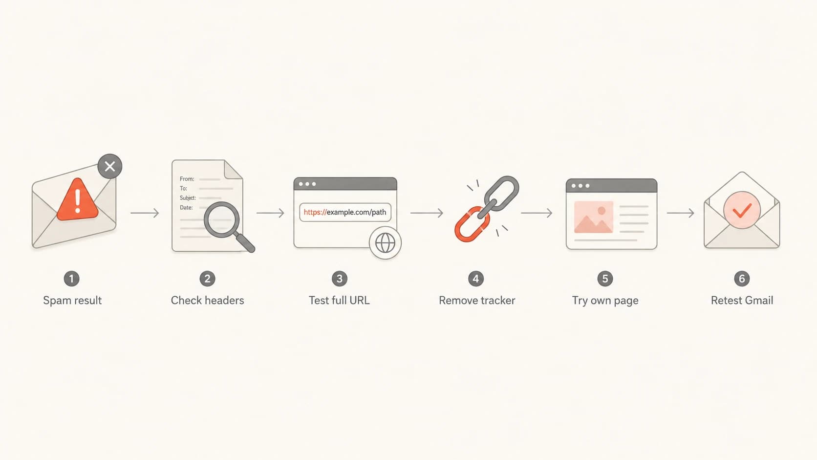 Flowchart for debugging Gmail suspicious link warnings.
