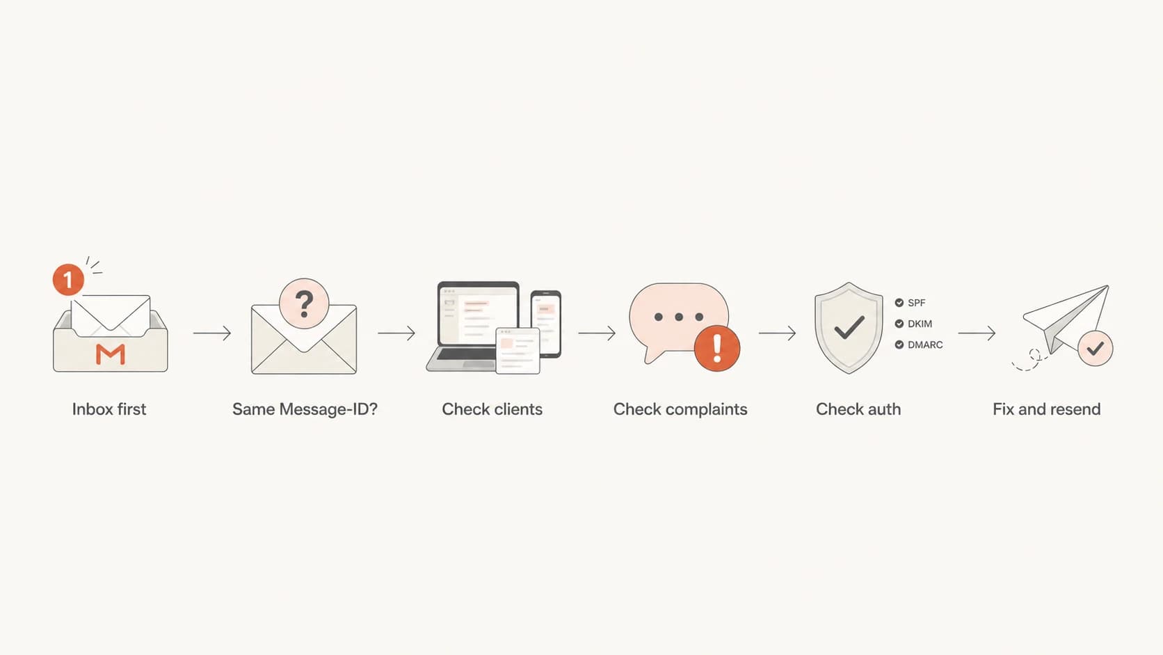 Flowchart for diagnosing Gmail inbox-to-spam movement.
