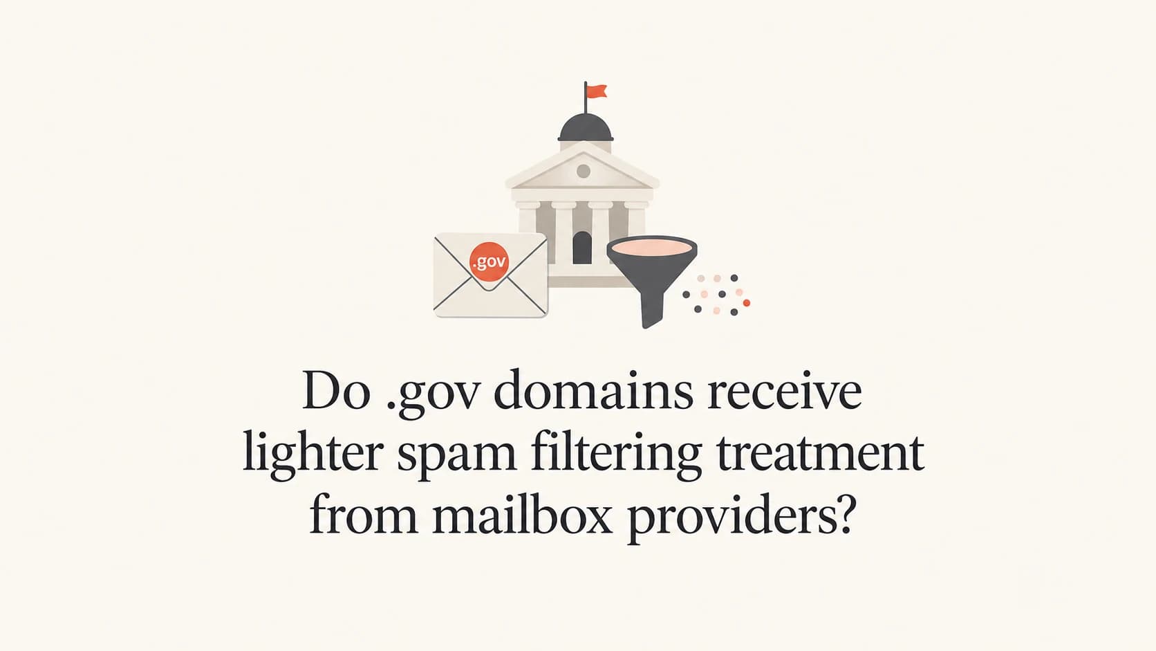 A .gov email passing through a spam filter with authentication signals around it.