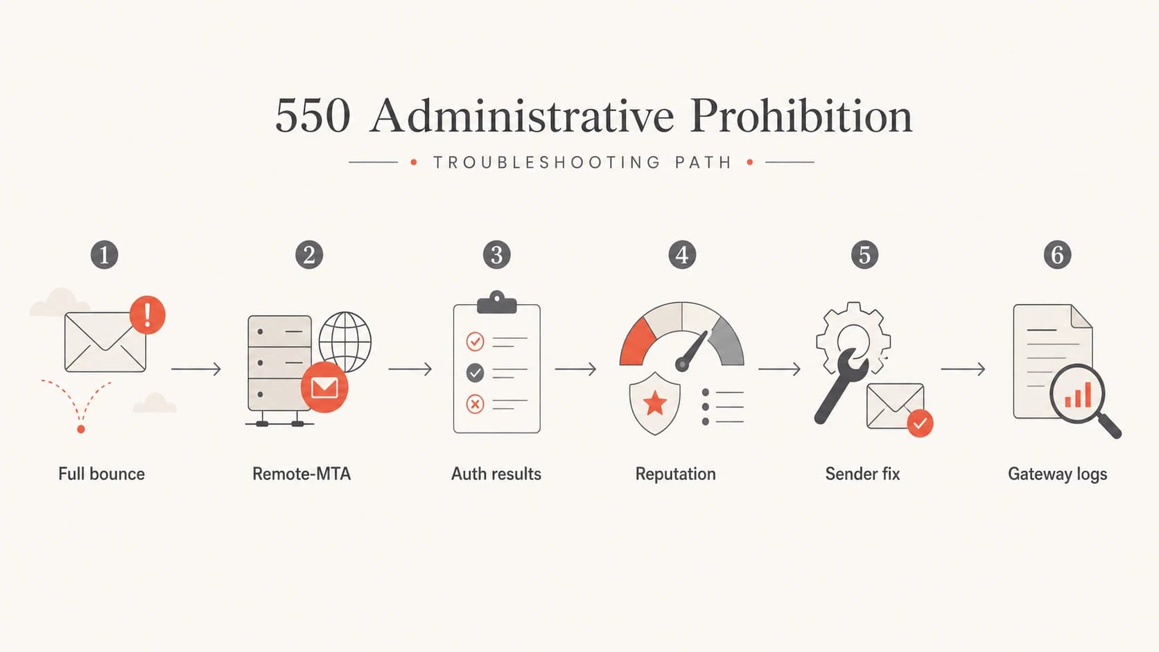 Flowchart showing how to investigate a 550 administrative prohibition bounce.