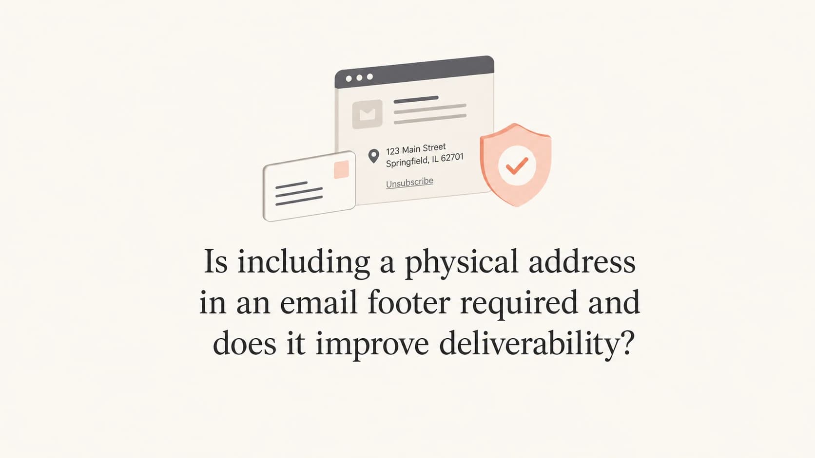 Email footer card with a mailing label and shield icon.