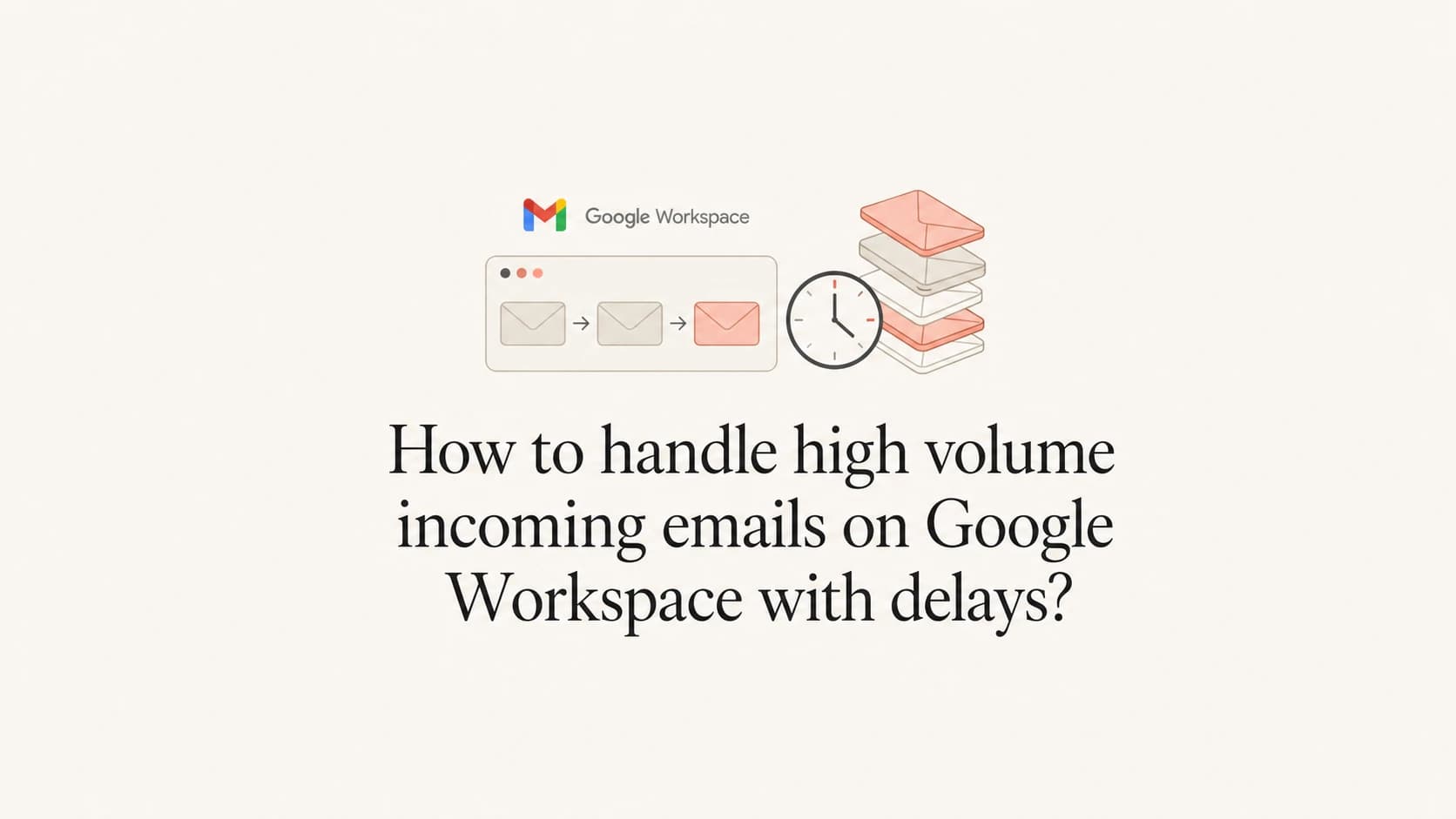 Google Workspace mail queue delay concept with envelopes and a clock.