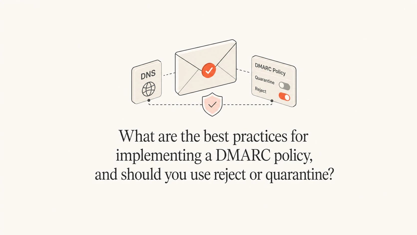 DMARC policy choices shown as a calm email authentication thumbnail.