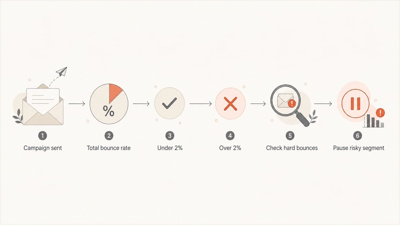 A flowchart showing when to keep sending, investigate, or pause a segment based on bounce rate.