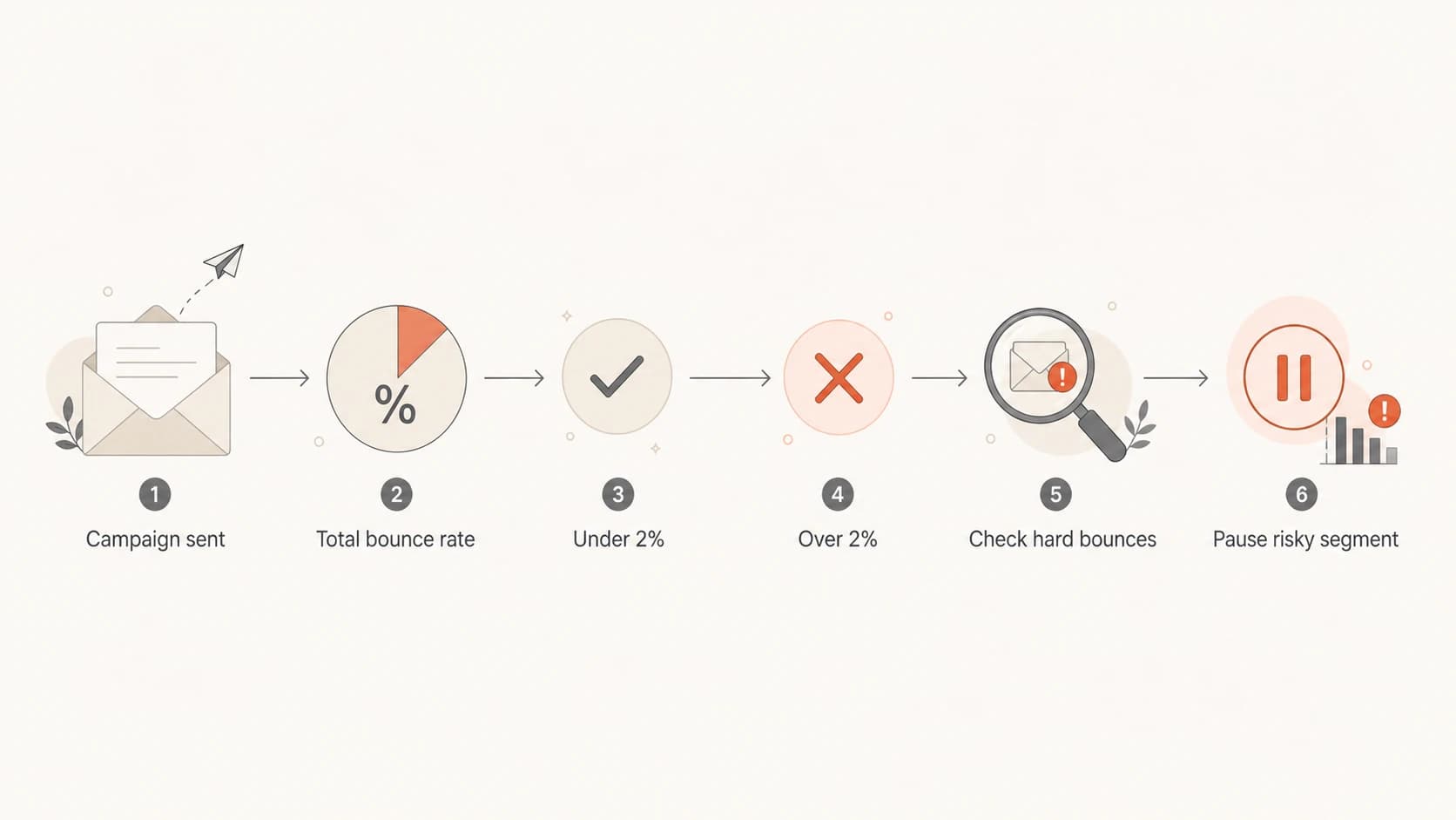 A flowchart showing when to keep sending, investigate, or pause a segment based on bounce rate.
