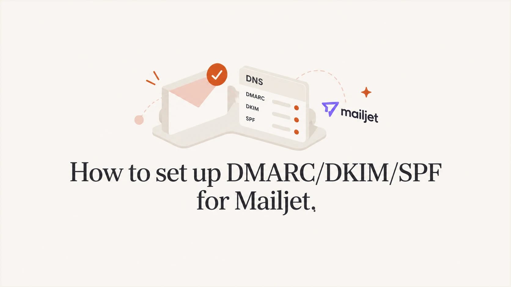 How to set up DMARC/DKIM/SPF for Mailjet, with email authentication symbols.