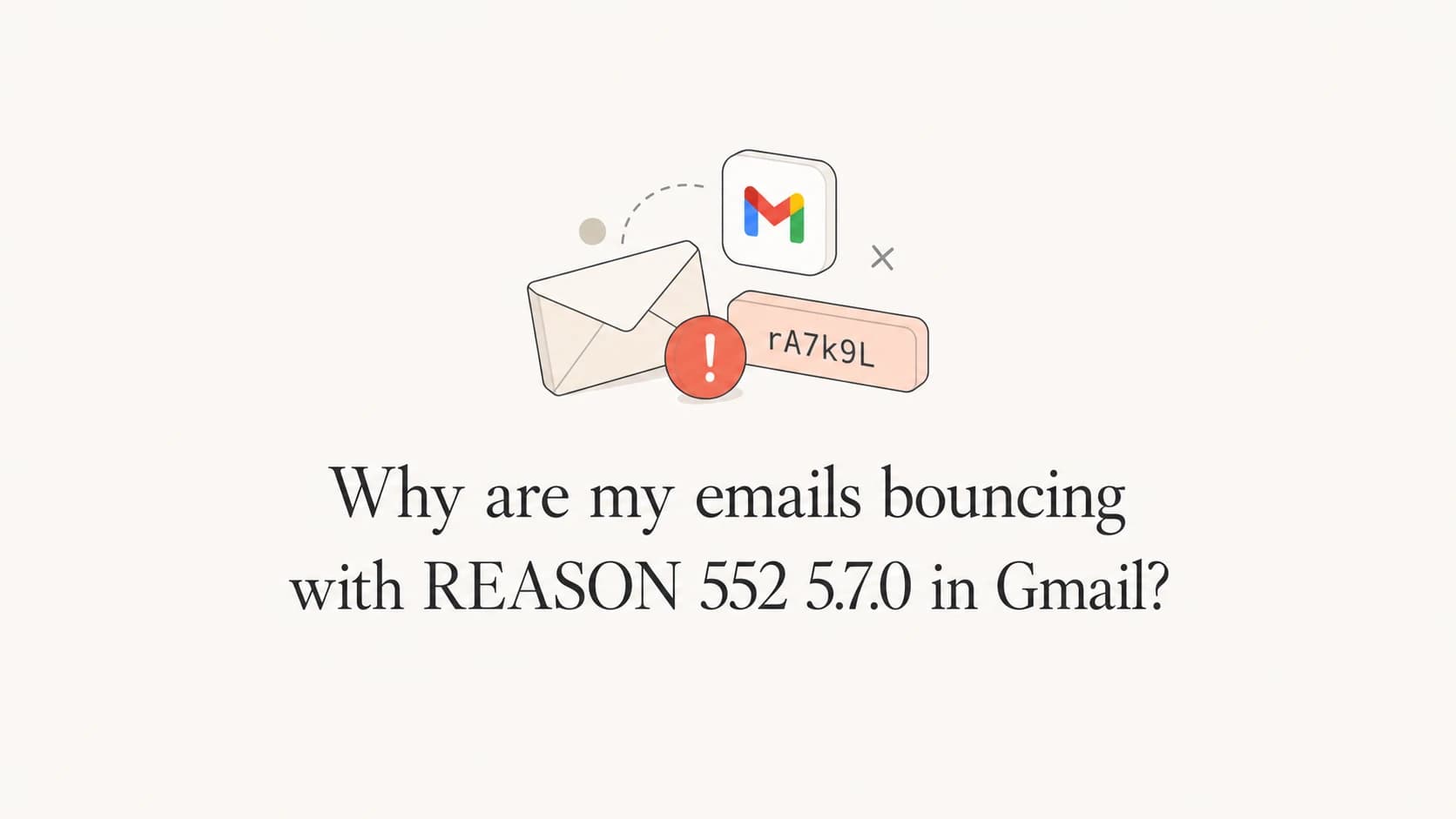 A Gmail bounce error thumbnail with an envelope, caution marker, and tracking link token.