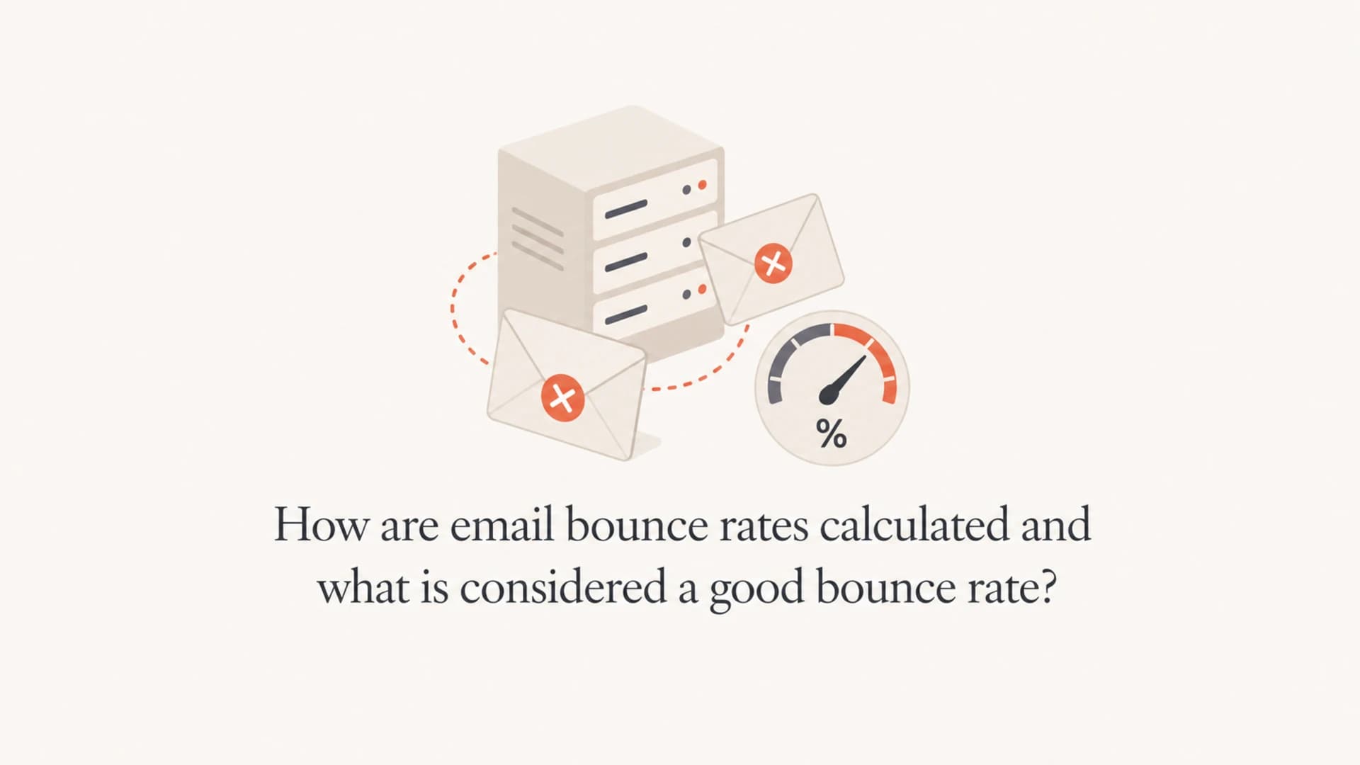 Email bounce rate thumbnail with returned envelopes and a percentage meter.