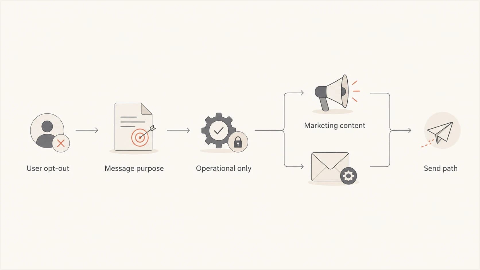 Decision path for sending operational email after a marketing opt-out.