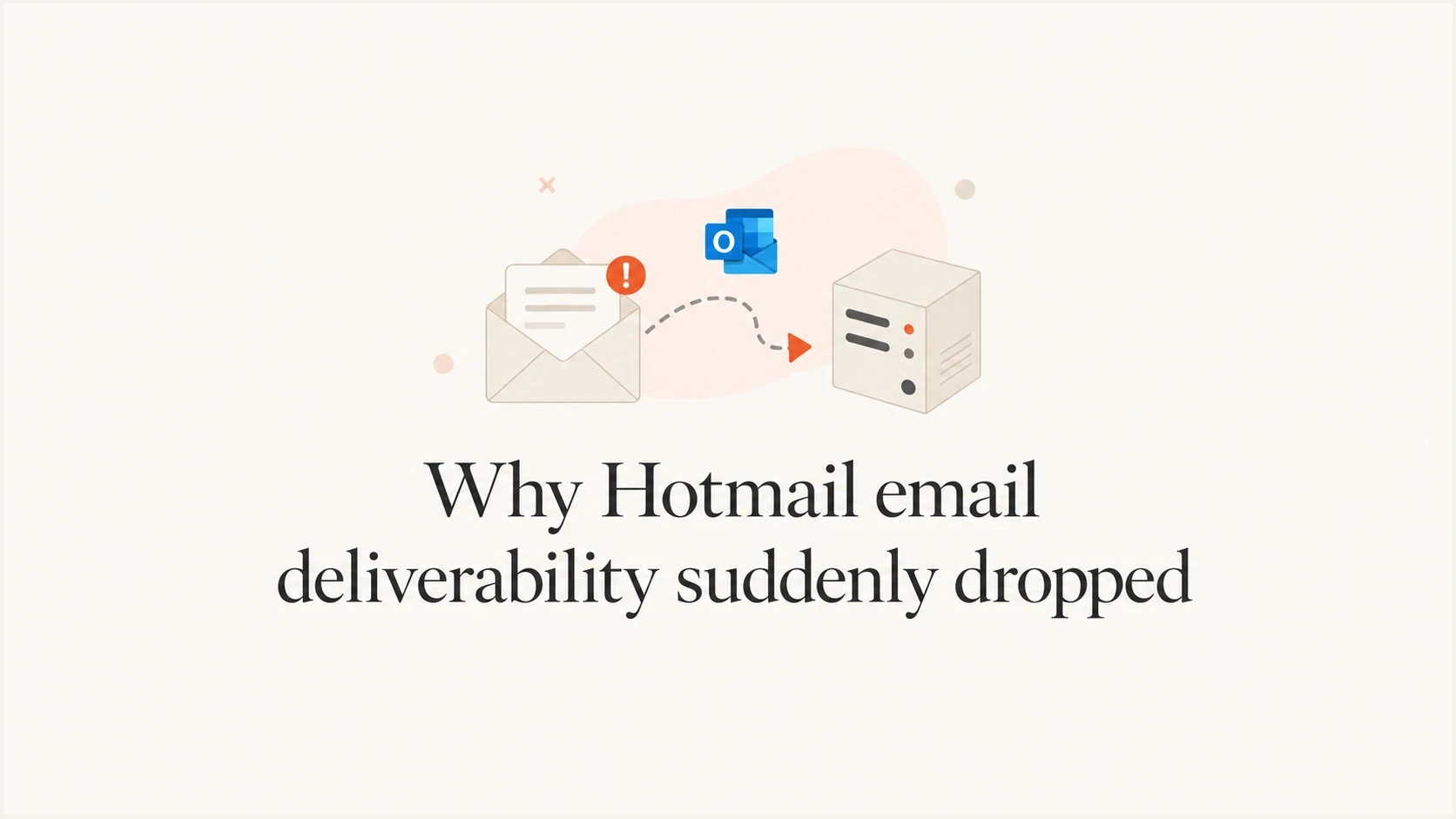 A calm article thumbnail about a sudden Hotmail deliverability drop.