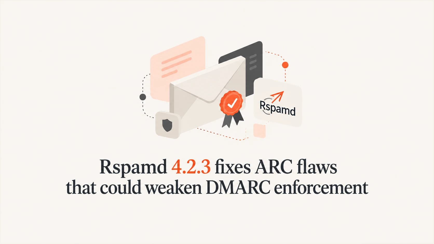Rspamd 4.2.3 release title with an email authentication seal and Rspamd logo.