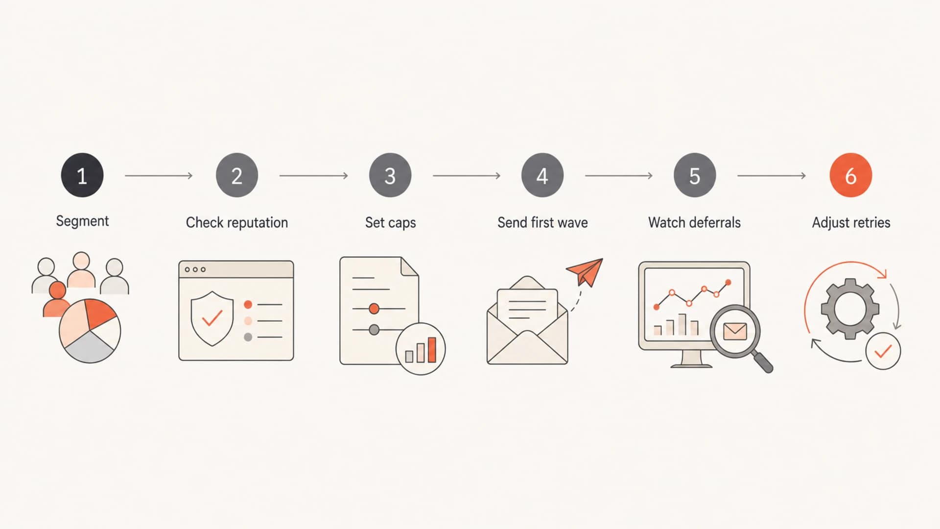 Flowchart showing how to pace an urgent email campaign.