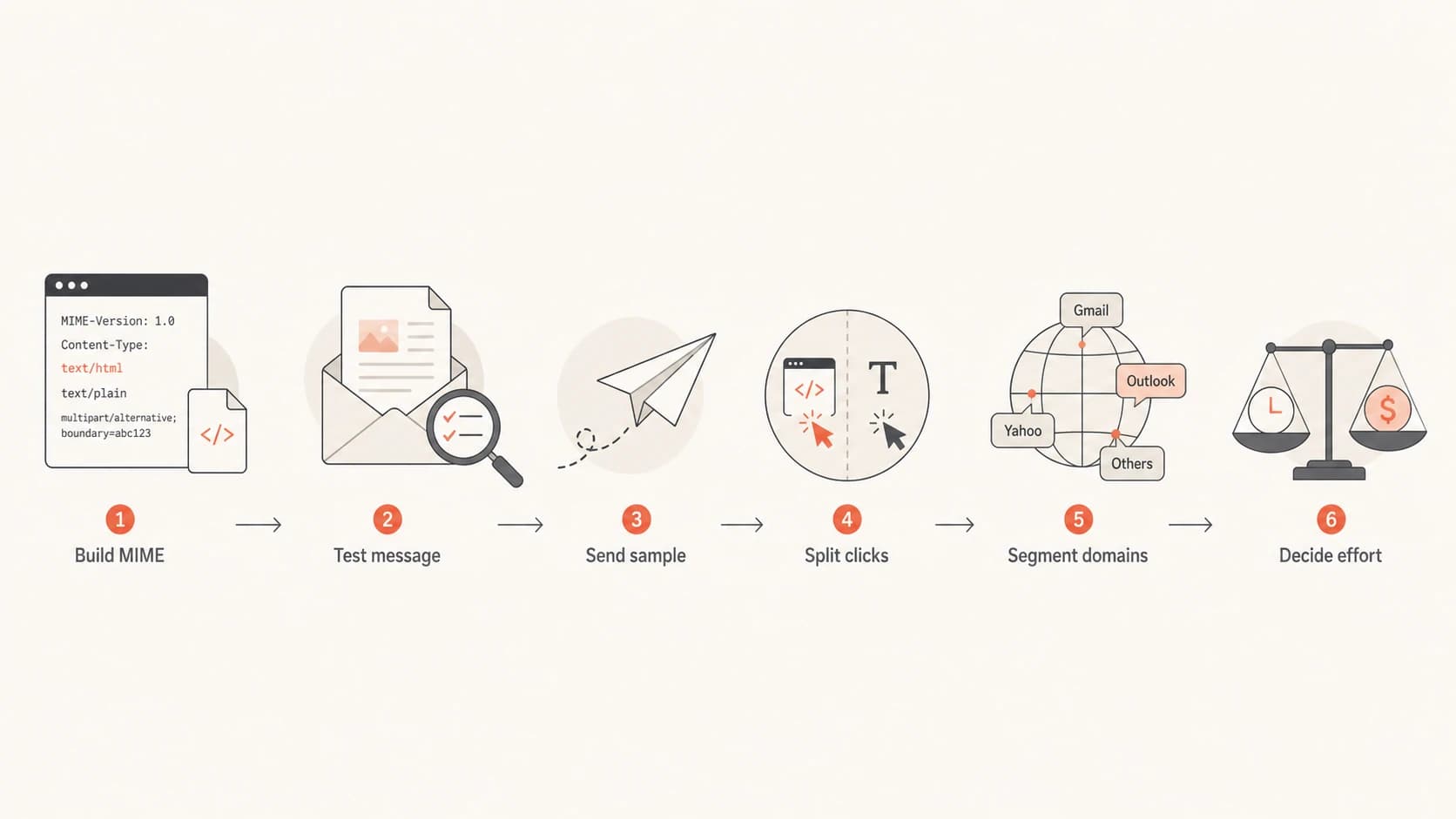 Flowchart for testing HTML and plain text email usage.