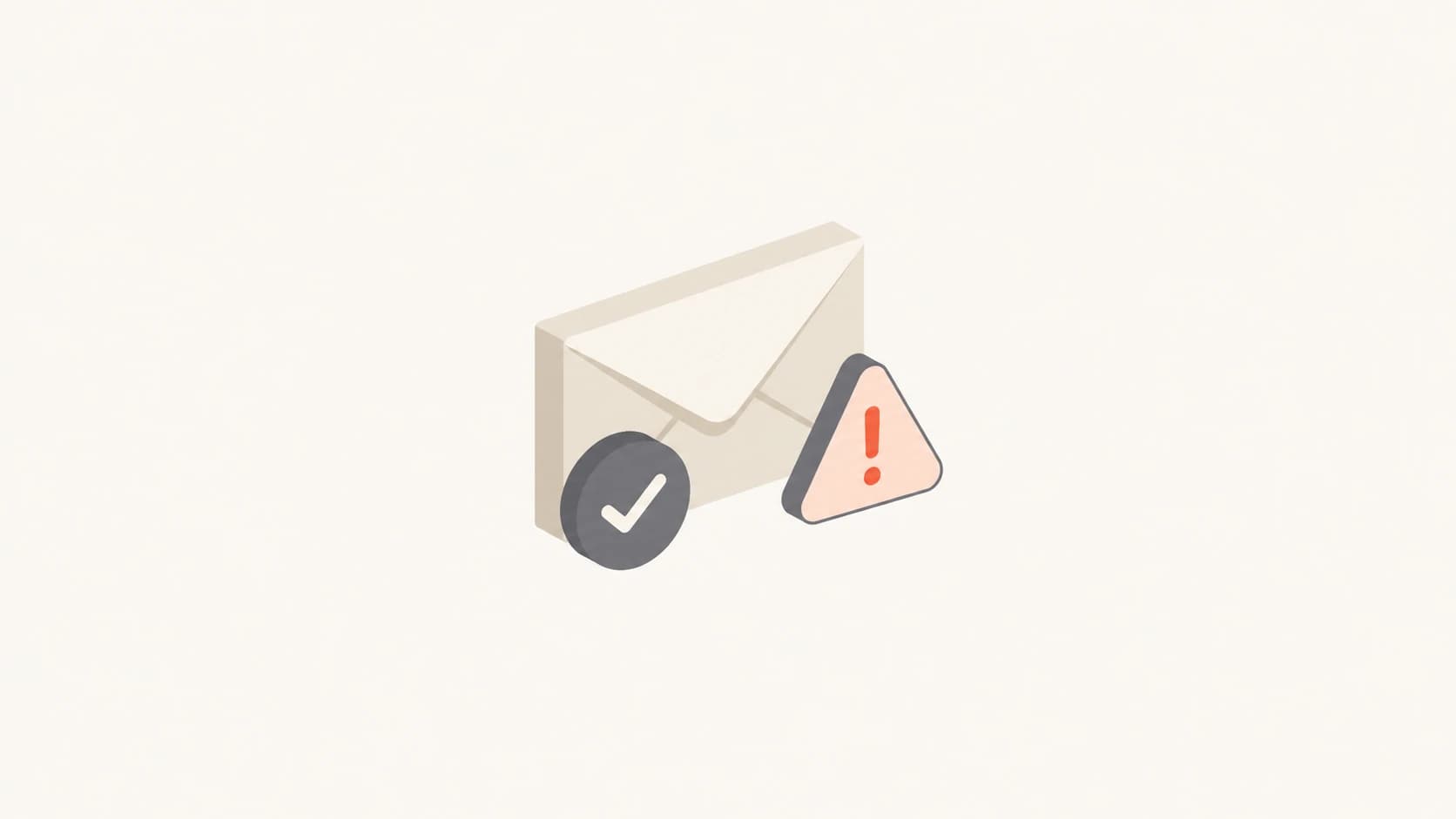 A calm email authentication thumbnail with an envelope, verification badge, and warning marker.