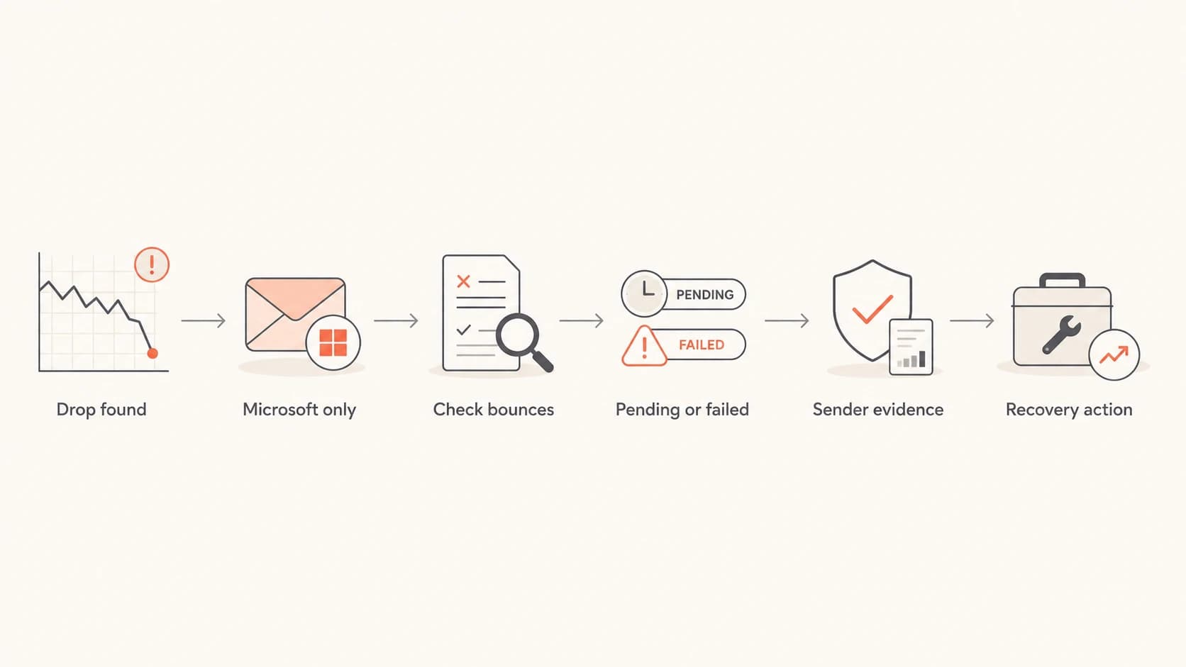 A simple flowchart for diagnosing a sudden Hotmail delivery drop.