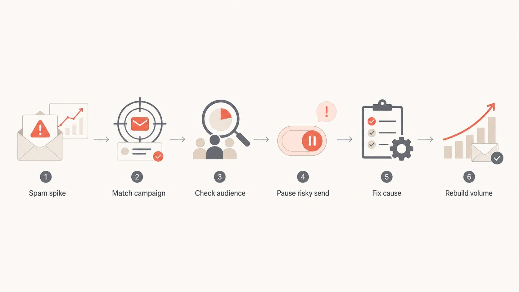 Flowchart for finding the campaign source of a Gmail spam complaint spike.