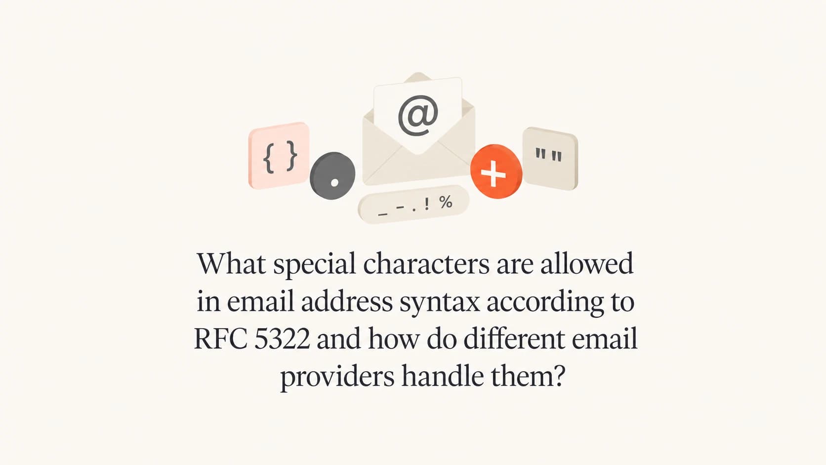 Email syntax characters arranged around an envelope.