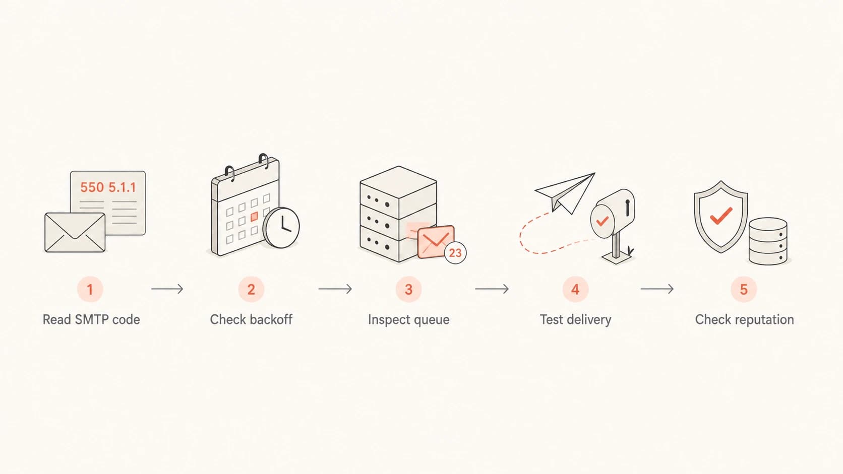 Flowchart for troubleshooting deferred Postfix mail.