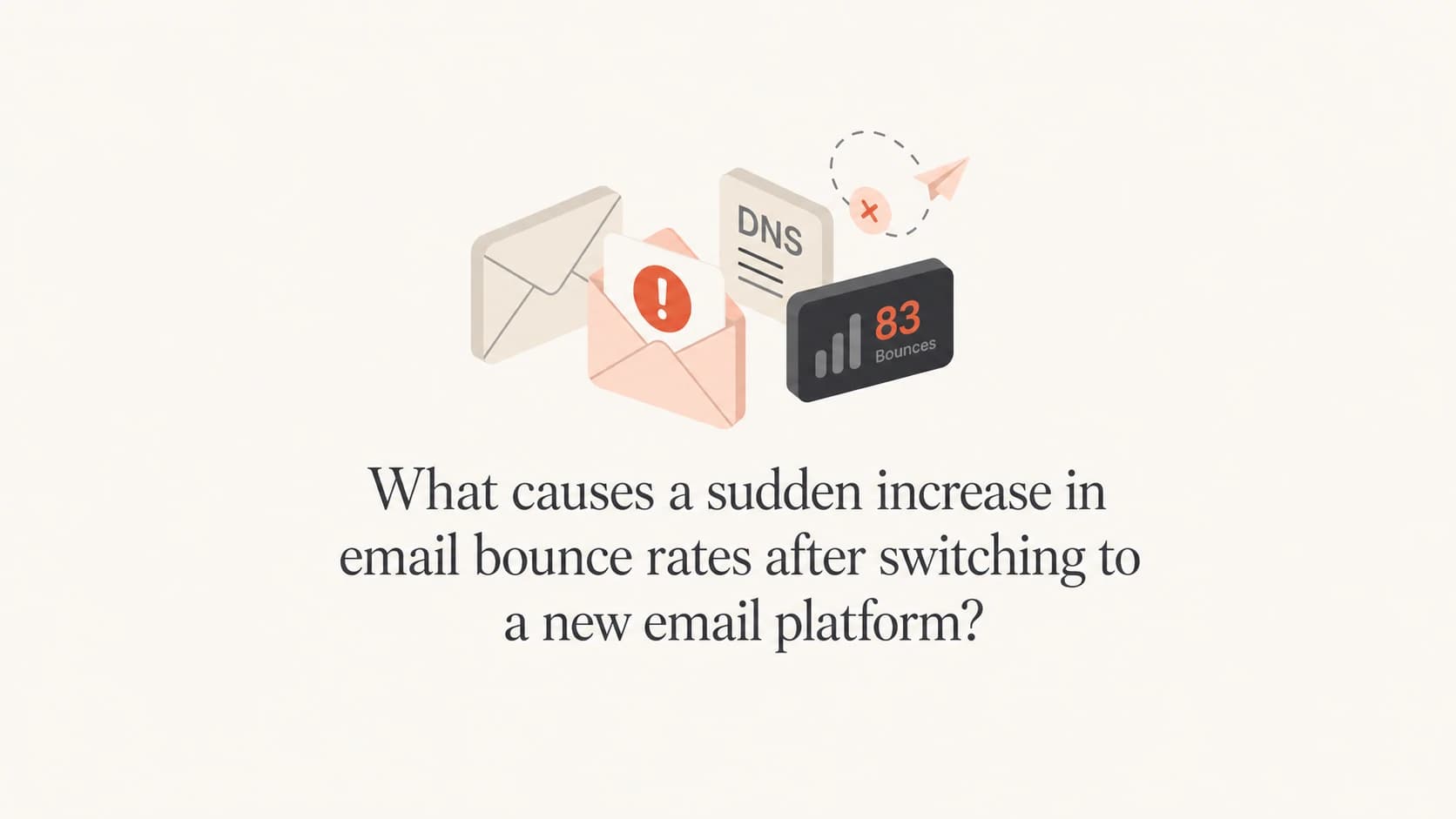 Email bounce spike after switching platforms, shown with email and DNS icons.