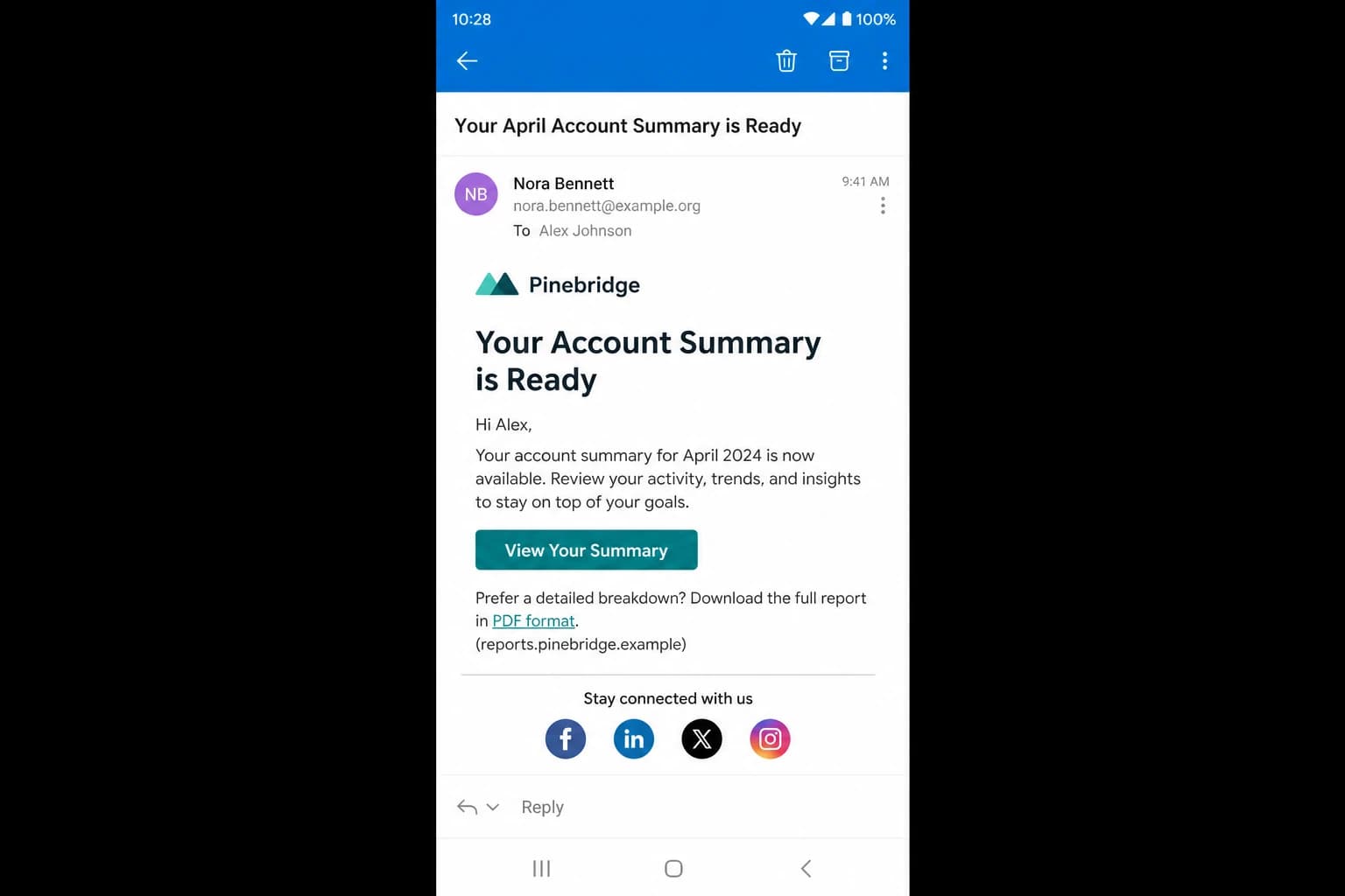 Microsoft Outlook for Android showing a message where one link exposes URL text.
