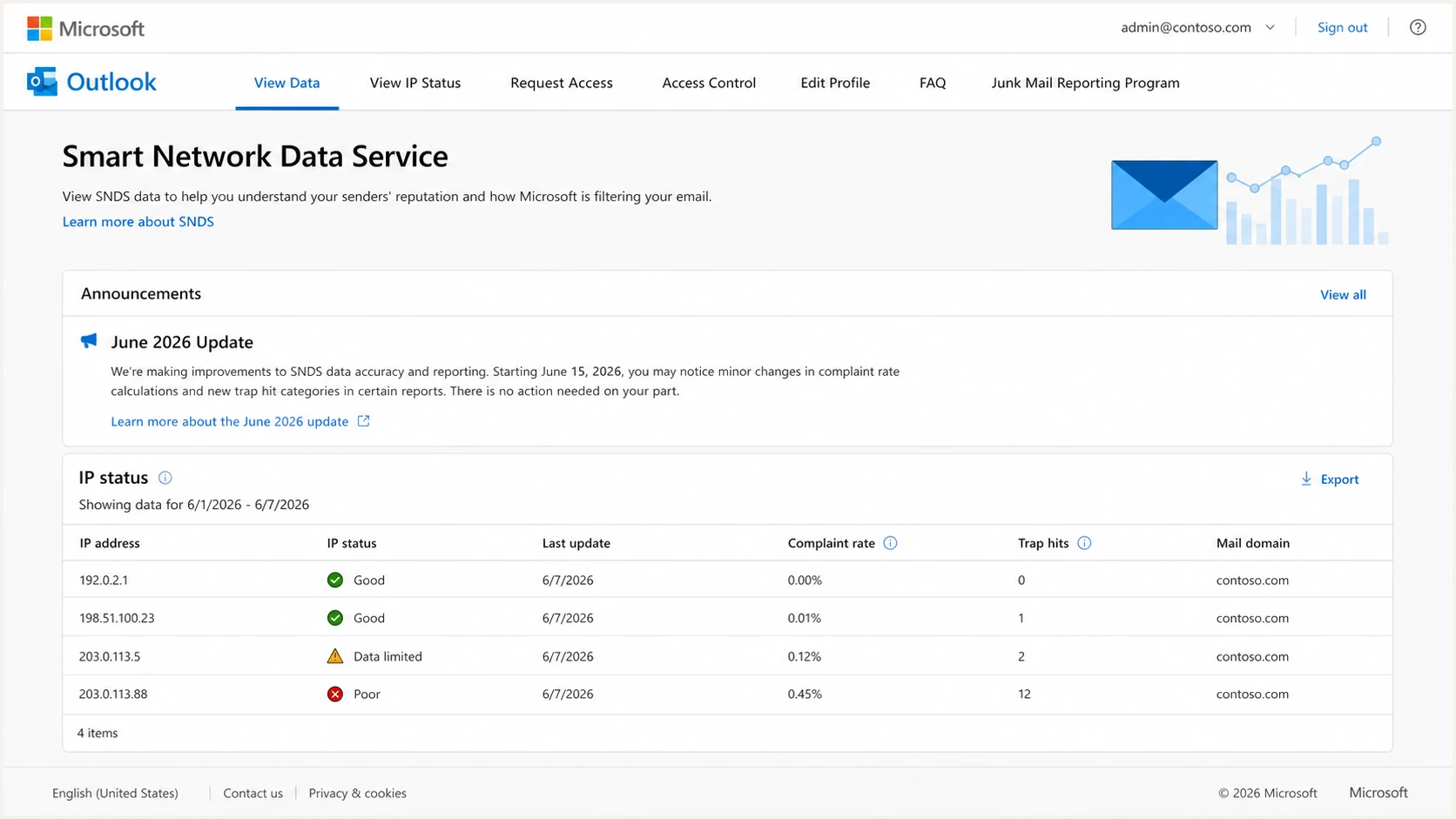 Example screenshot of the Microsoft Smart Network Data Service portal.