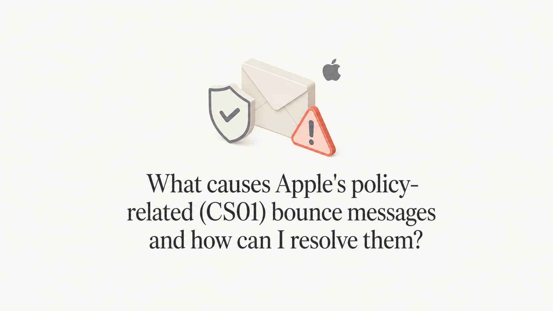 Apple CS01 bounce message article thumbnail with a mail shield and warning badge.