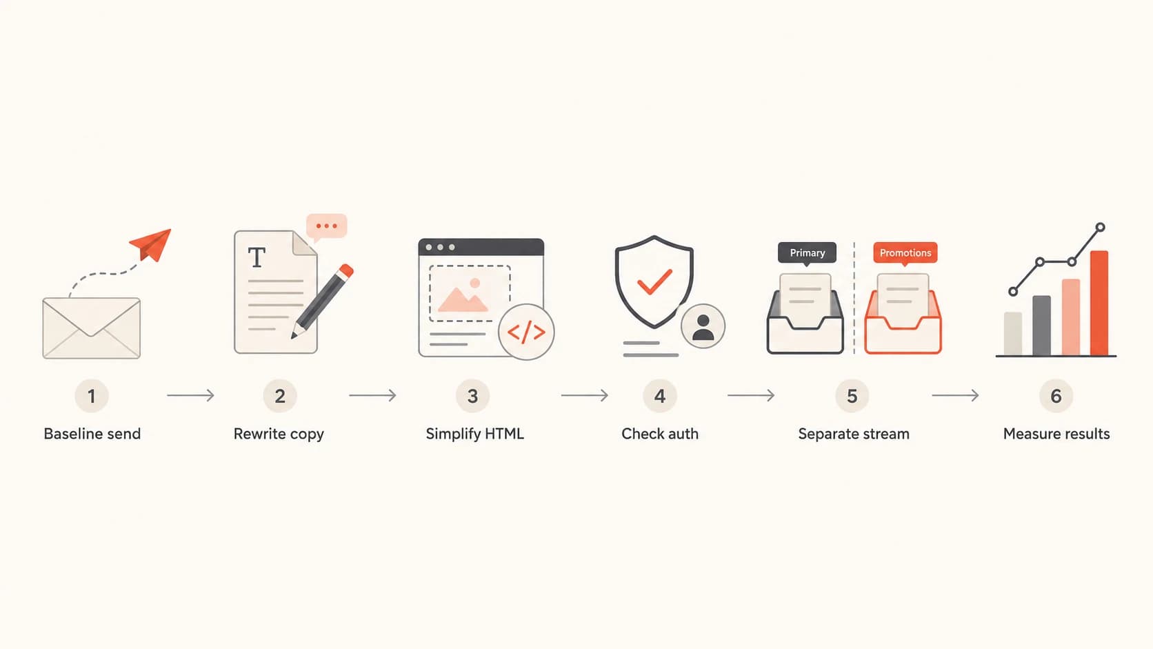 Flowchart for testing Gmail tab placement changes one step at a time.