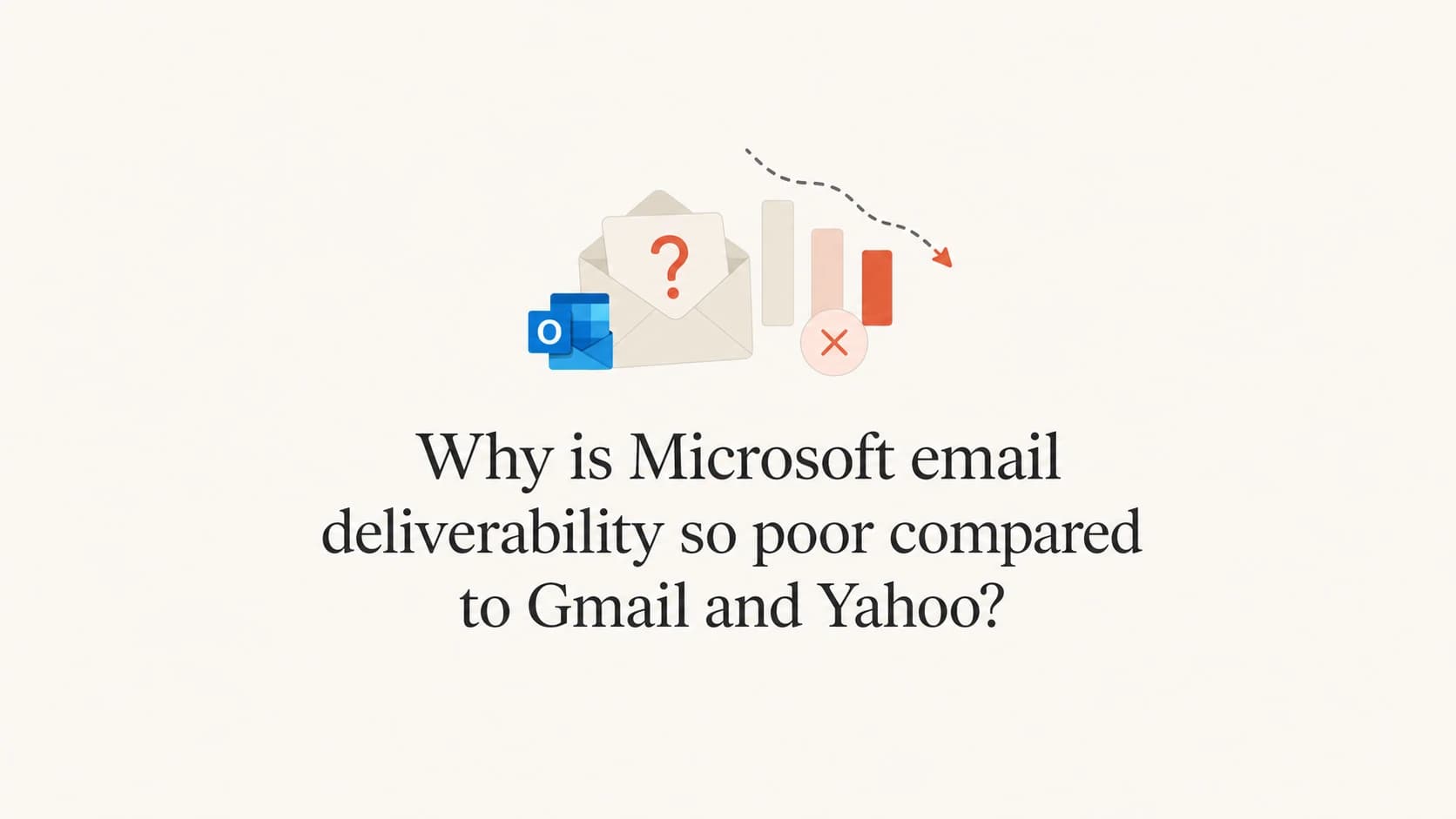 A calm editorial thumbnail about Microsoft email deliverability compared with Gmail and Yahoo.
