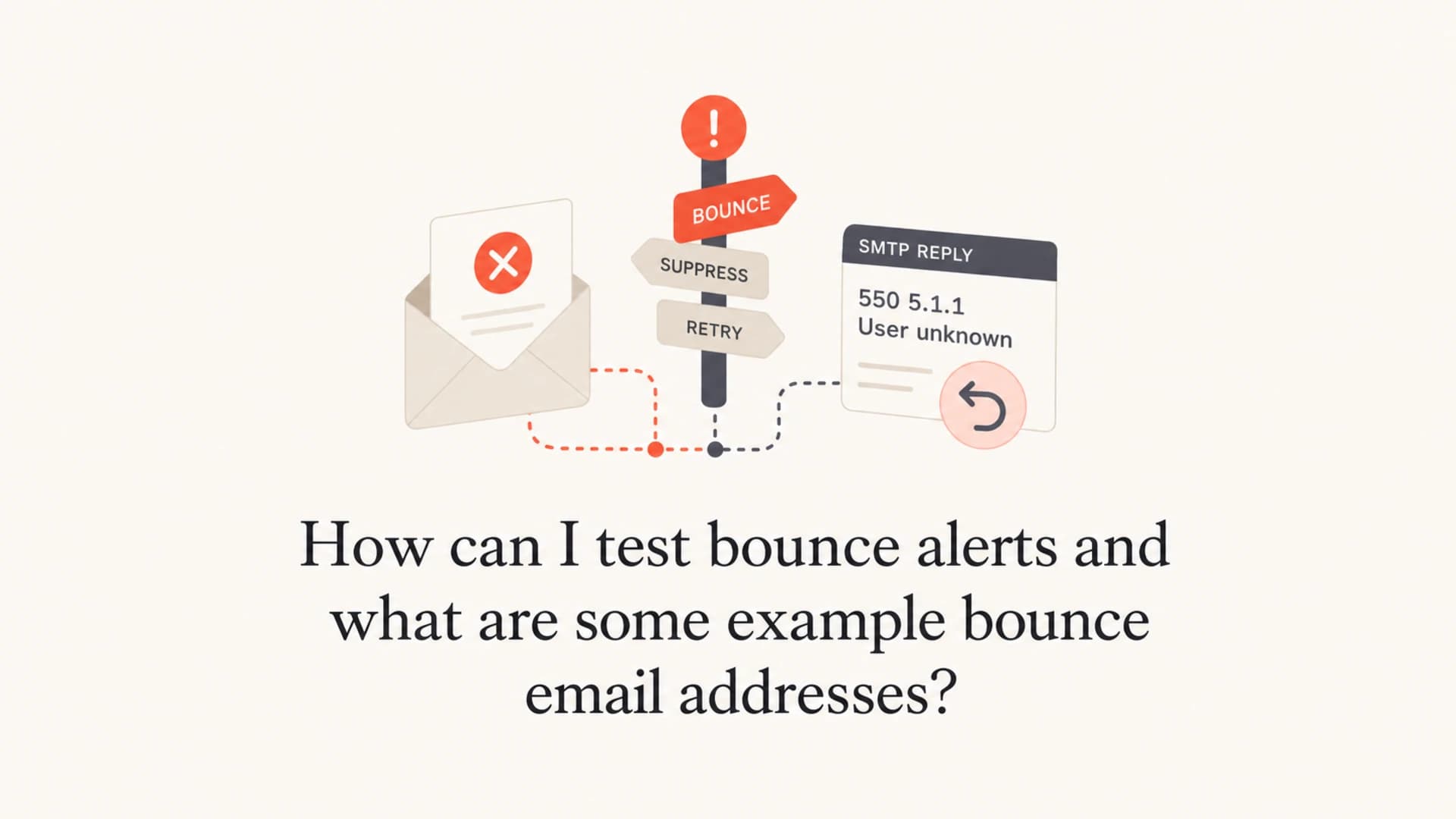 Editorial thumbnail showing bounce alert testing and SMTP reply concepts.
