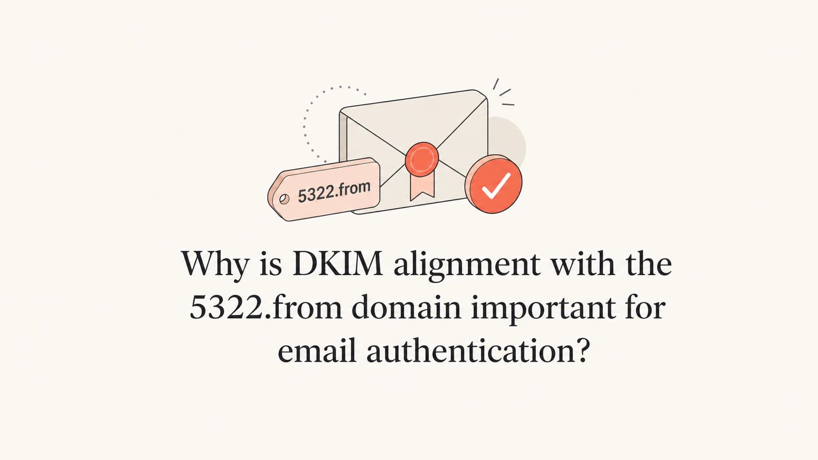 DKIM alignment article thumbnail with an envelope and 5322.from domain tag.