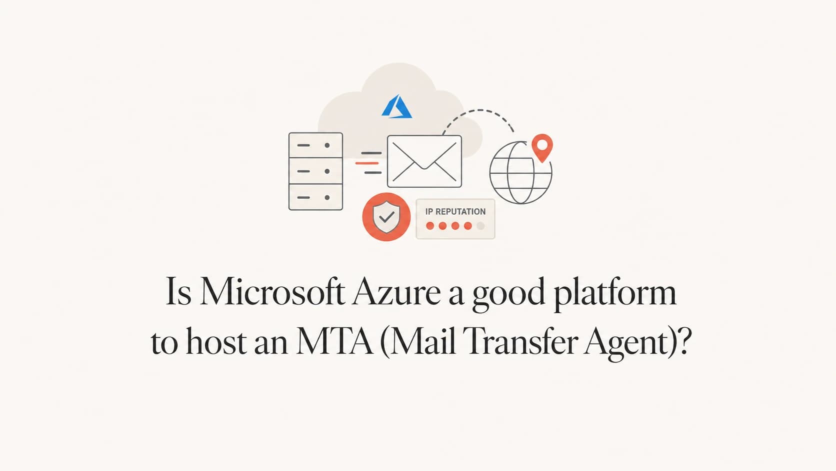 Azure MTA hosting decision thumbnail with mail routing and cloud infrastructure objects.
