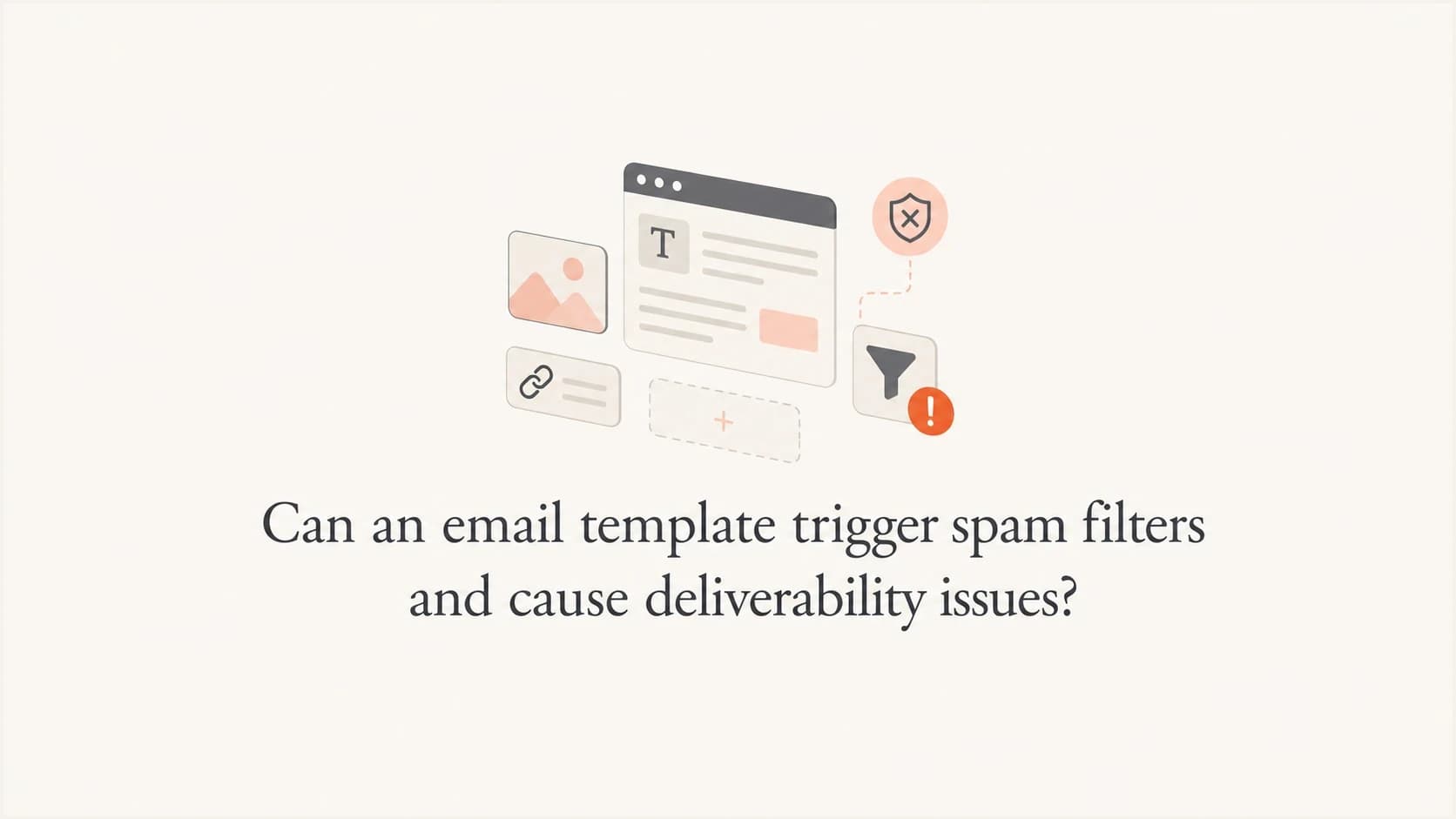 Email template blocks, image tiles, link icons, and filter markers being checked for spam risk.